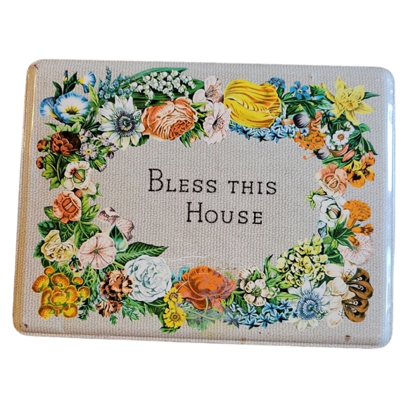 Vtg Bless This House Collectible Cookie Tin Carrs Biscuit Co. Floral - Picture 1 of 8